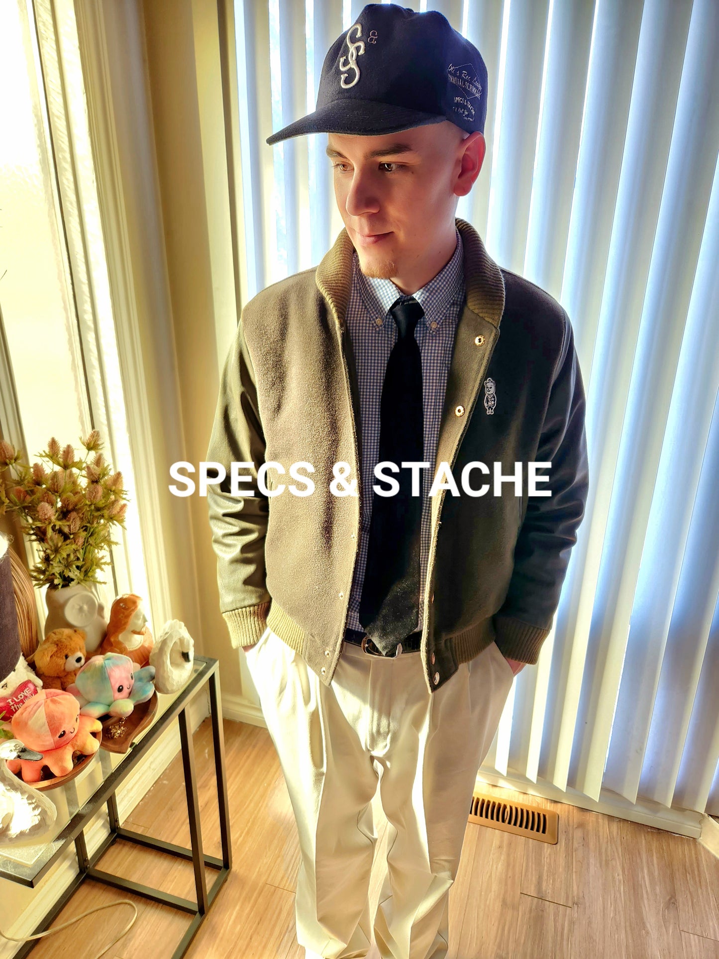 Specs & Stache Olive Varsity Jacket