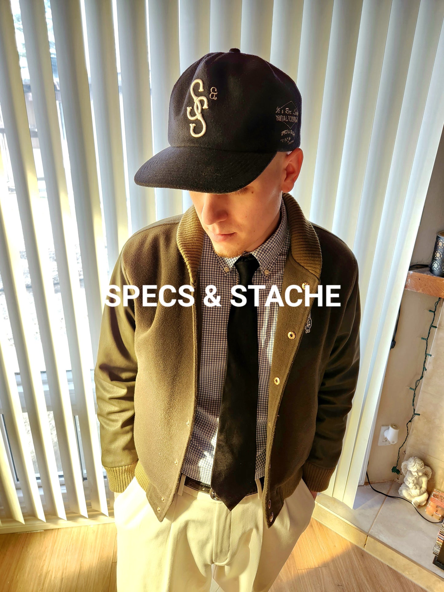 Specs & Stache Olive Varsity Jacket