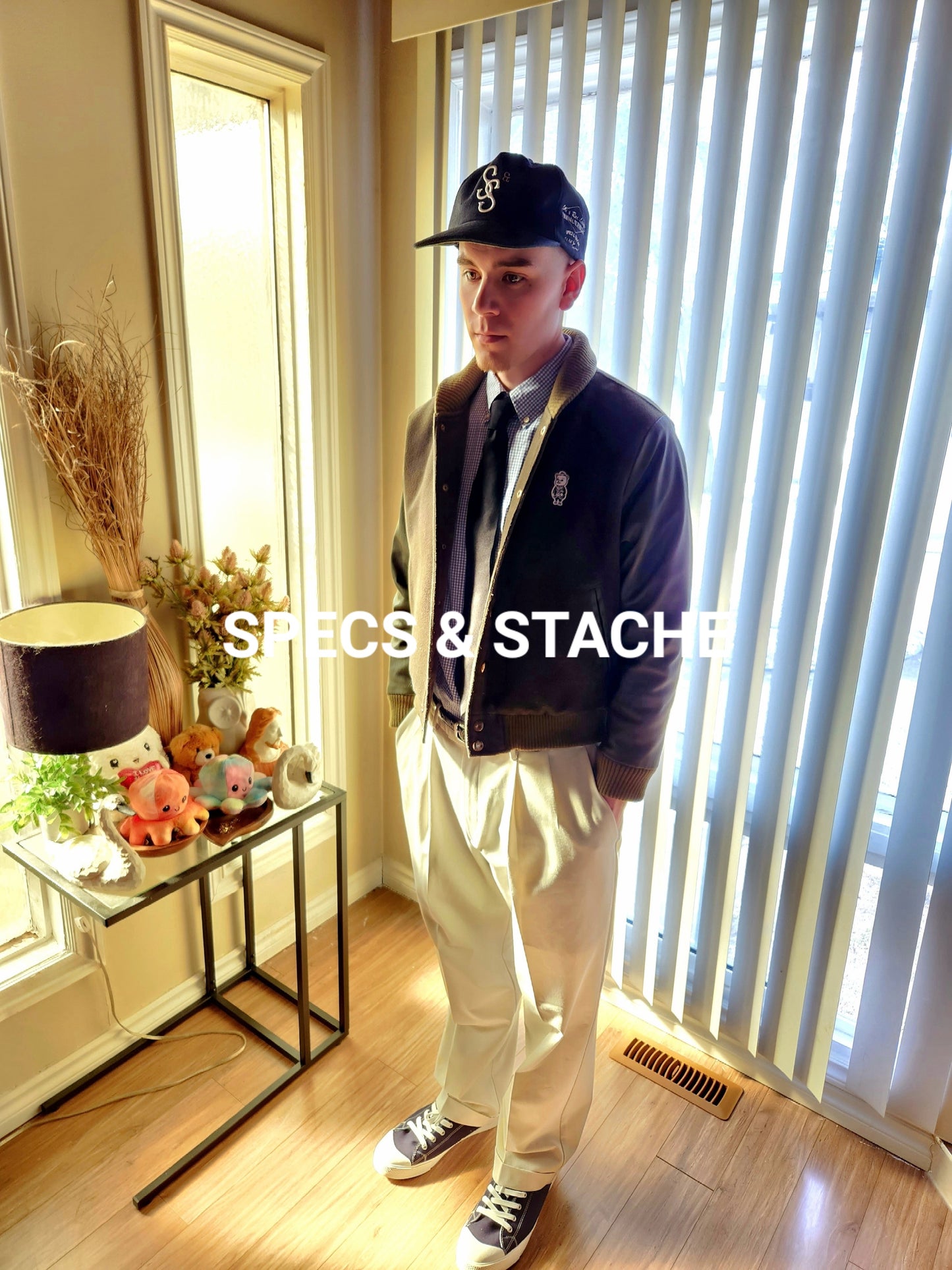 Specs & Stache Olive Varsity Jacket