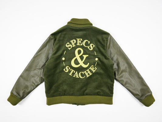 Specs & Stache Olive Varsity Jacket